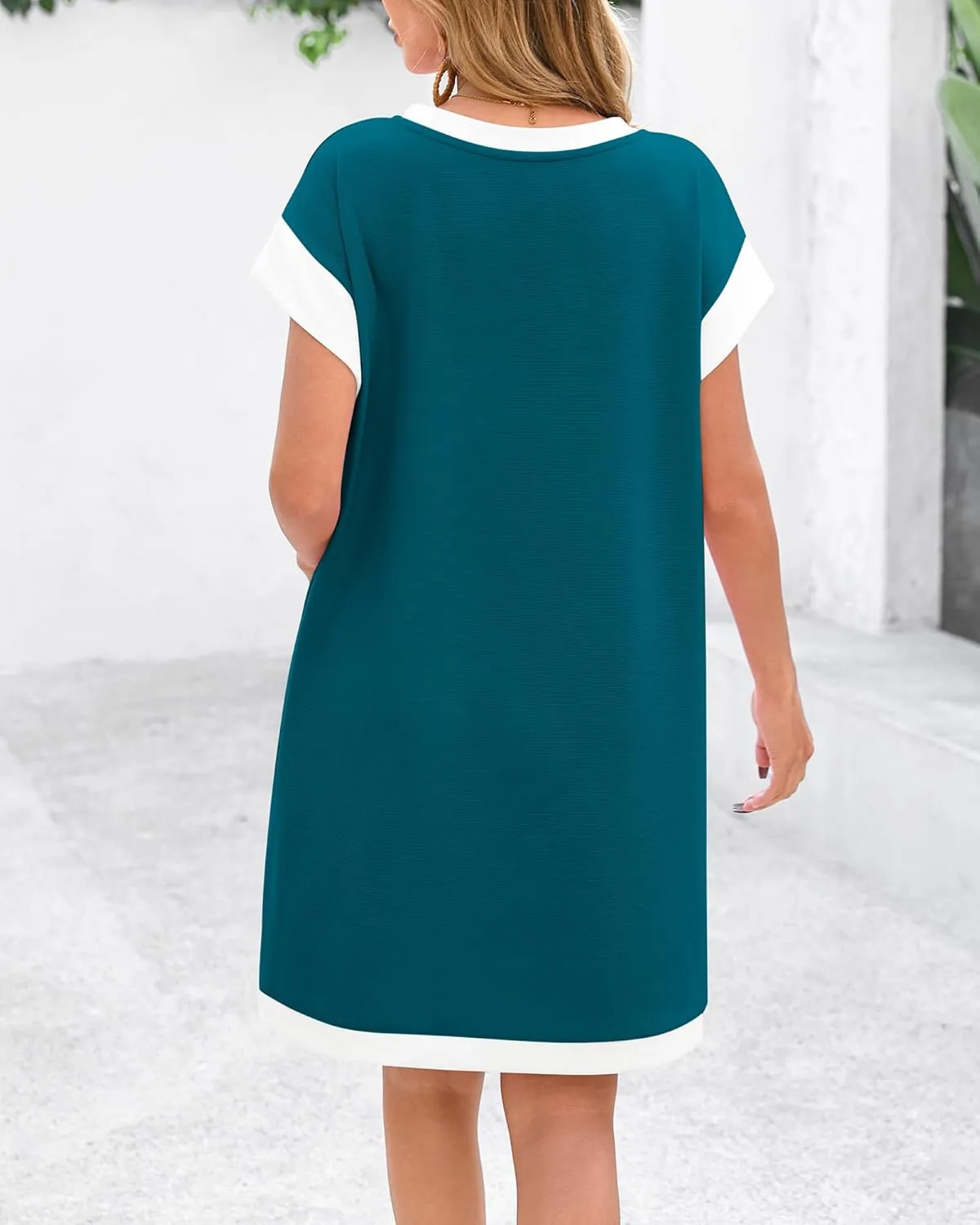 dowerme Women's Summer Dresses 2025 Casual Cap Sleeve Color Block Loose Maternity Sundress Knit Vacation Beach Outfits