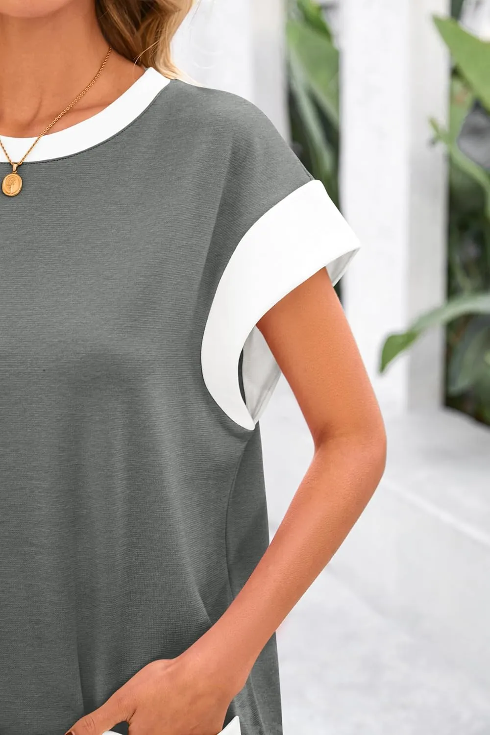 dowerme Women's Summer Dresses 2025 Casual Cap Sleeve Color Block Loose Maternity Sundress Knit Vacation Beach Outfits