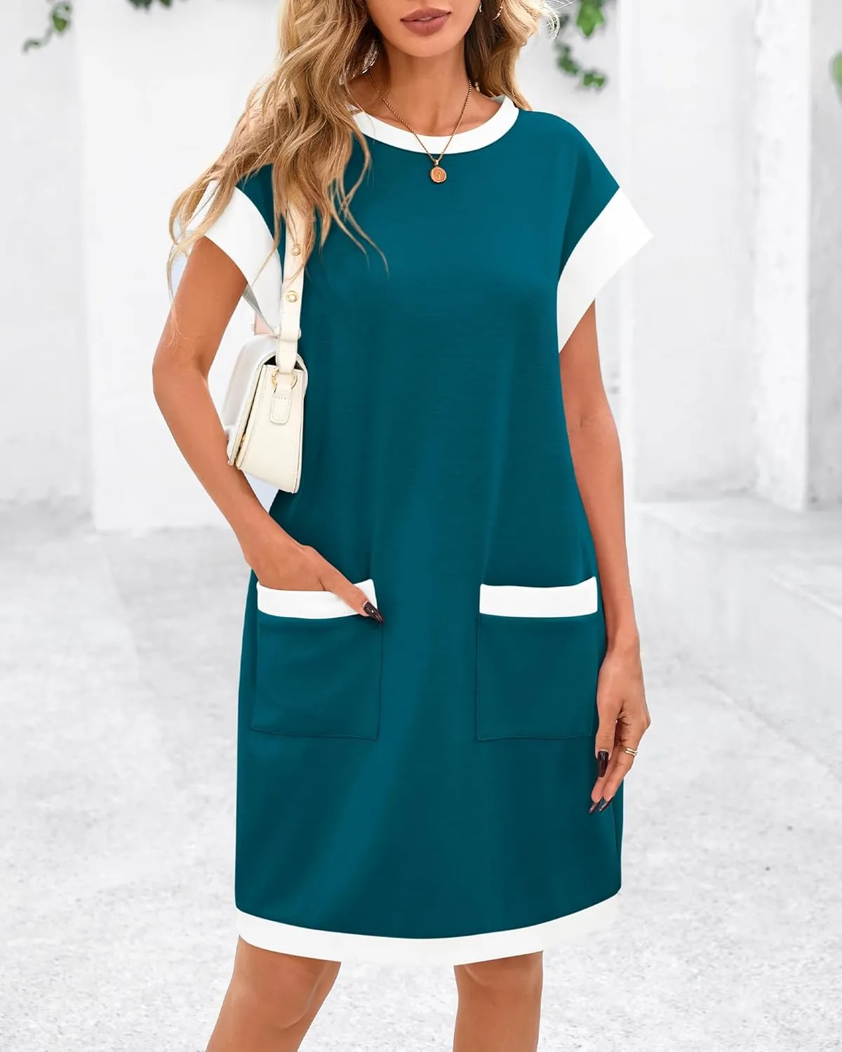 dowerme Women's Summer Dresses 2025 Casual Cap Sleeve Color Block Loose Maternity Sundress Knit Vacation Beach Outfits