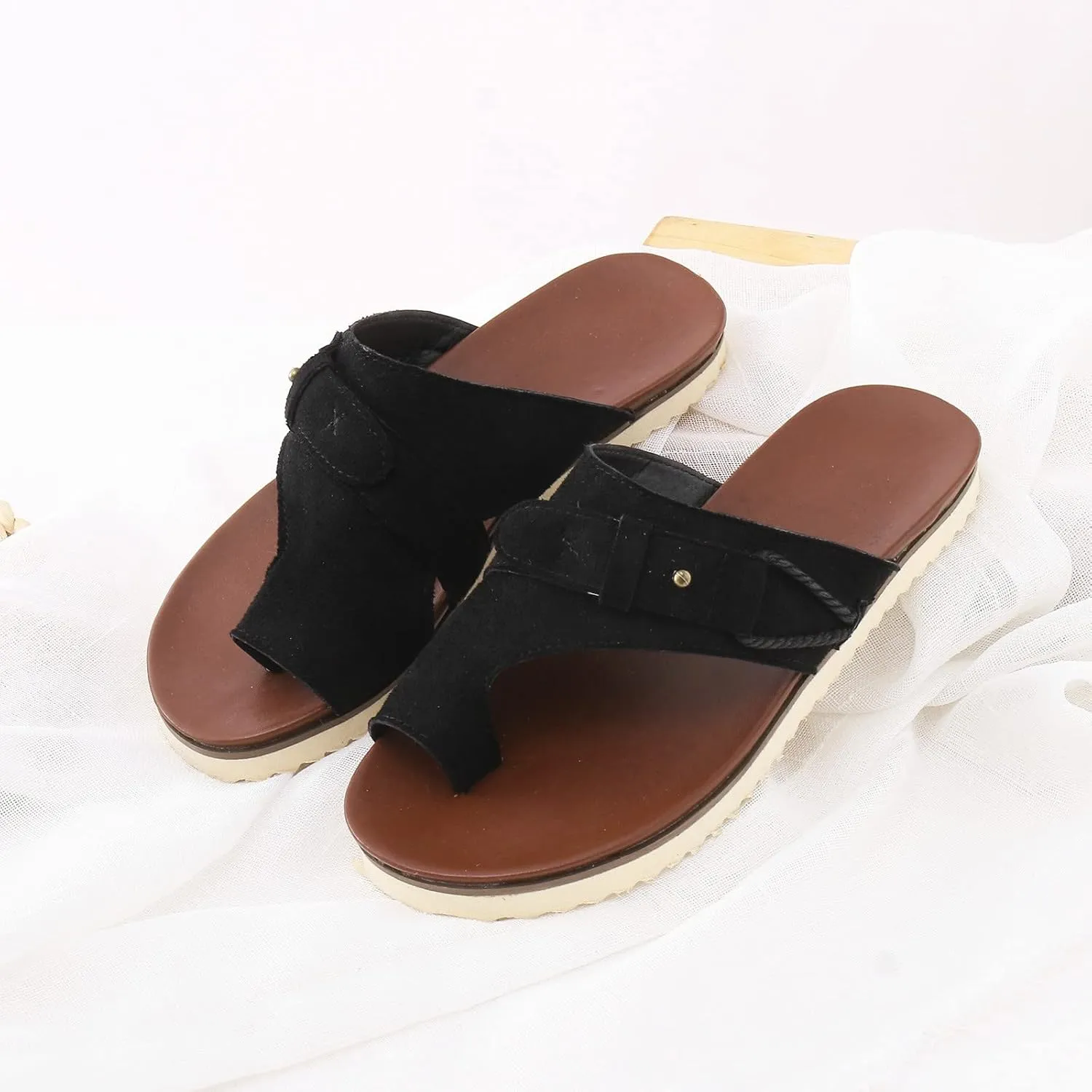 Eduavar Summer Sandals for Women 2023 Retro Thong Sandals Roman Shoes Leopard Sandal Ring Toe Slippers Casual Flat Sandals