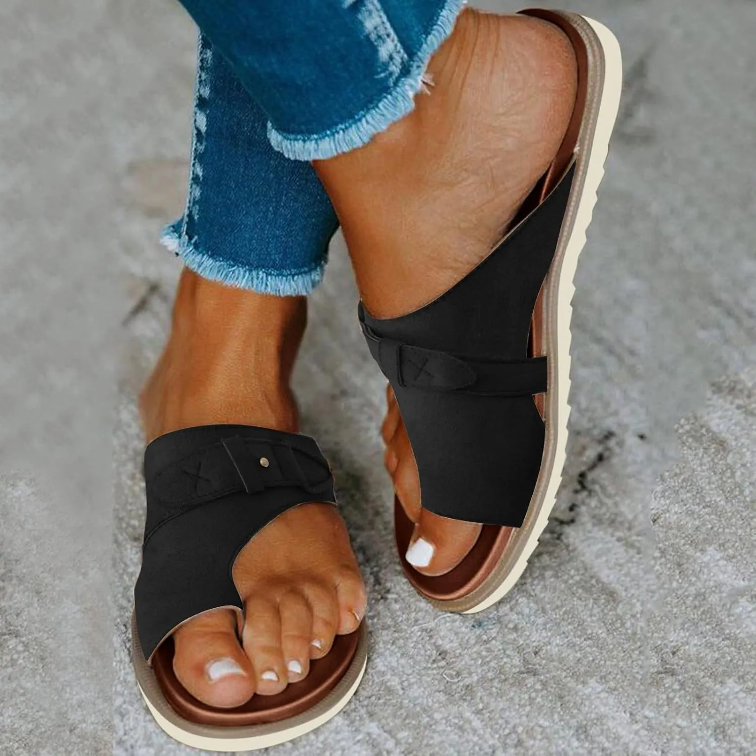 Eduavar Summer Sandals for Women 2023 Retro Thong Sandals Roman Shoes Leopard Sandal Ring Toe Slippers Casual Flat Sandals