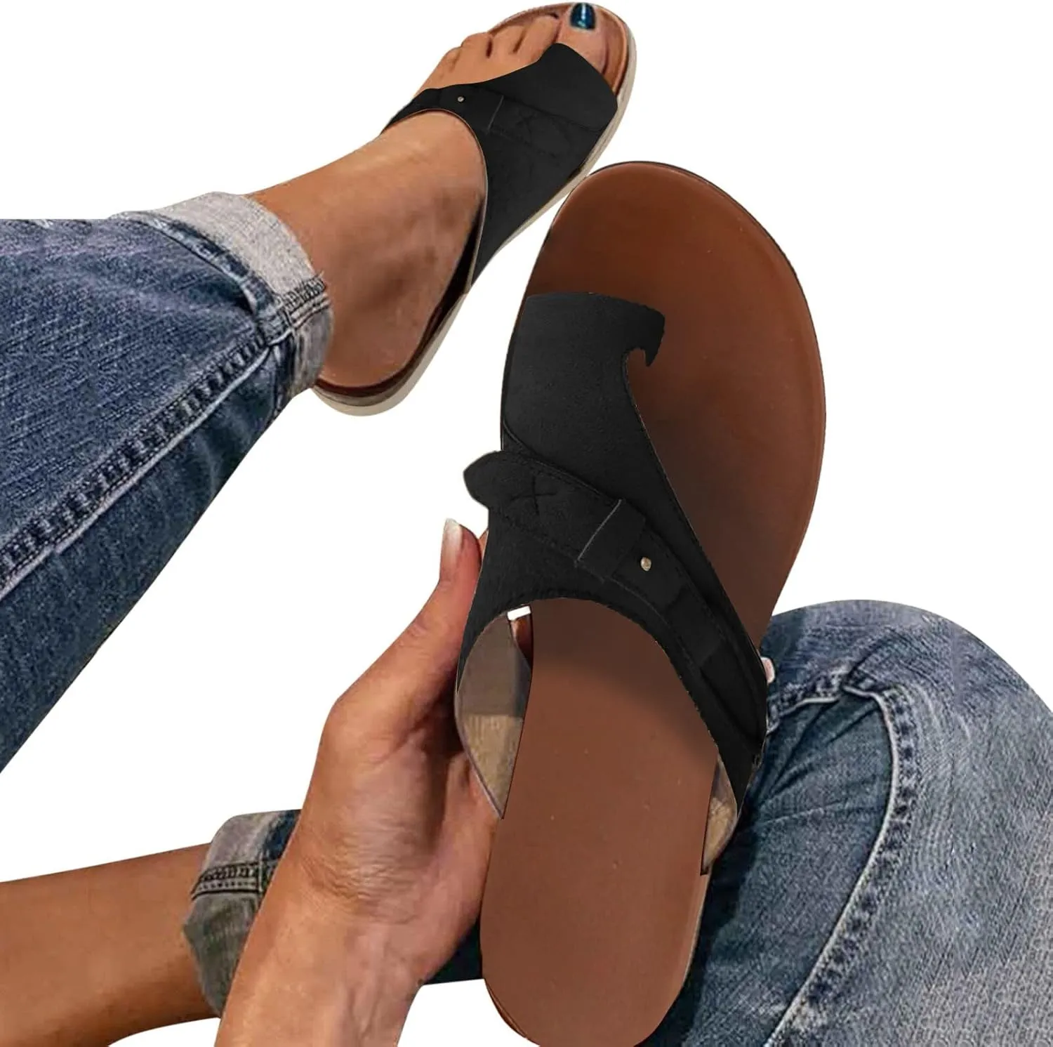 Eduavar Summer Sandals for Women 2023 Retro Thong Sandals Roman Shoes Leopard Sandal Ring Toe Slippers Casual Flat Sandals