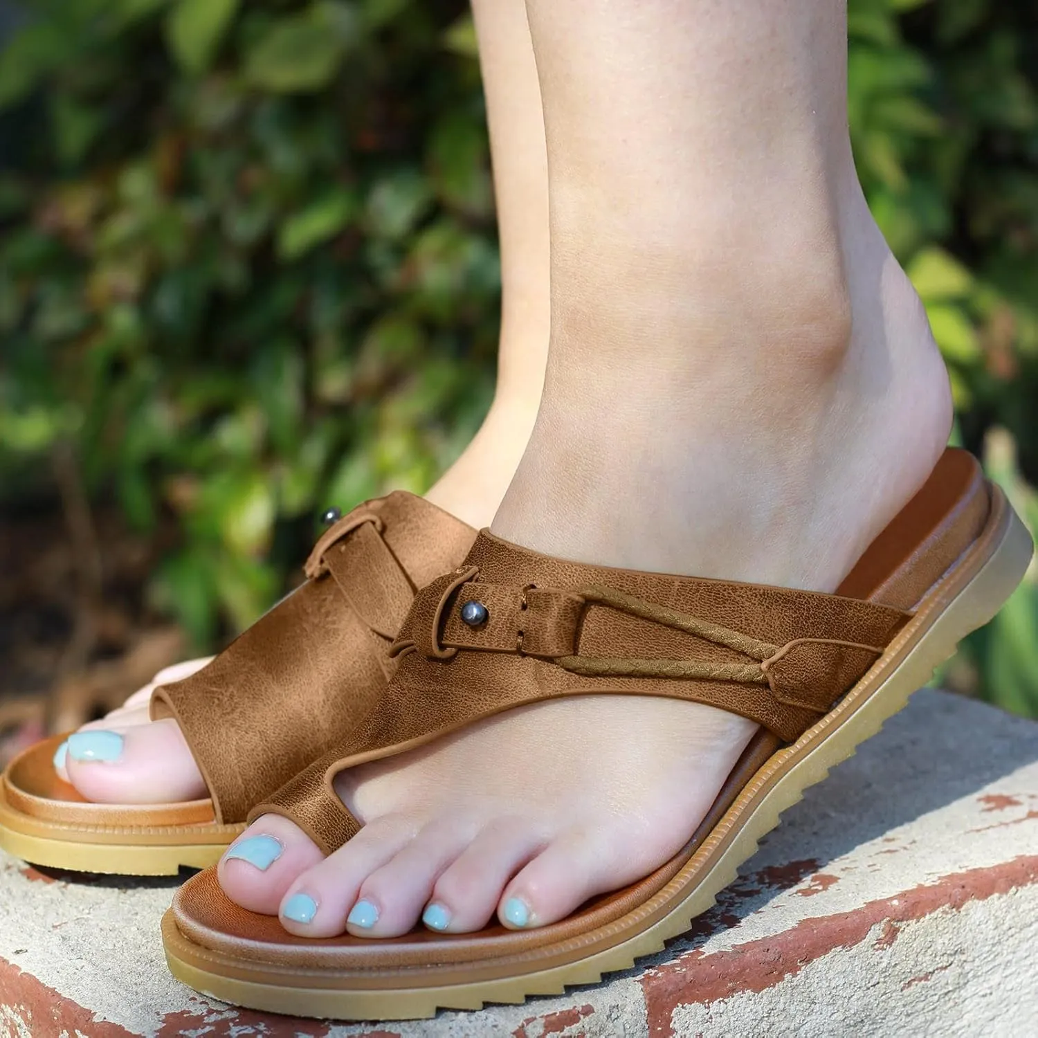 Eduavar Summer Sandals for Women 2023 Retro Thong Sandals Roman Shoes Leopard Sandal Ring Toe Slippers Casual Flat Sandals