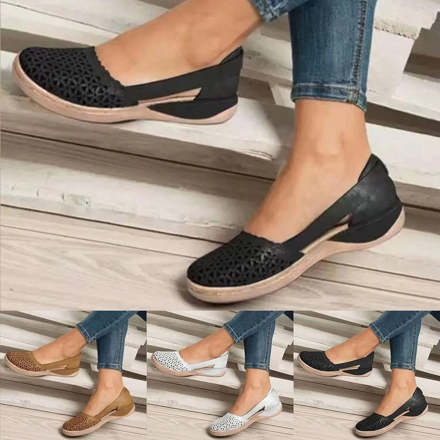 Eduavar Wedge Sandals for Women, Closed Toe Sandals Women Breathable Hollow Out Slip-on Sandals Dressy Low Wedge Sandal Shoes