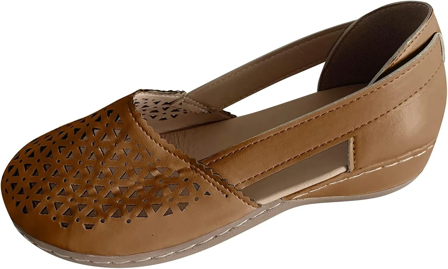 Eduavar Wedge Sandals for Women, Closed Toe Sandals Women Breathable Hollow Out Slip-on Sandals Dressy Low Wedge Sandal Shoes