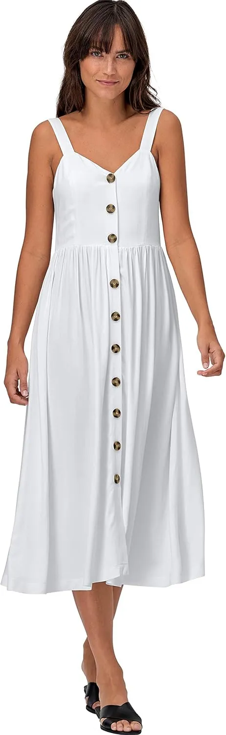 ellos Women's Plus Size Button-Front A-Line Midi Dress