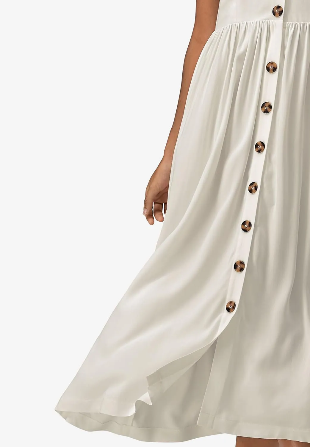 ellos Women's Plus Size Button-Front A-Line Midi Dress