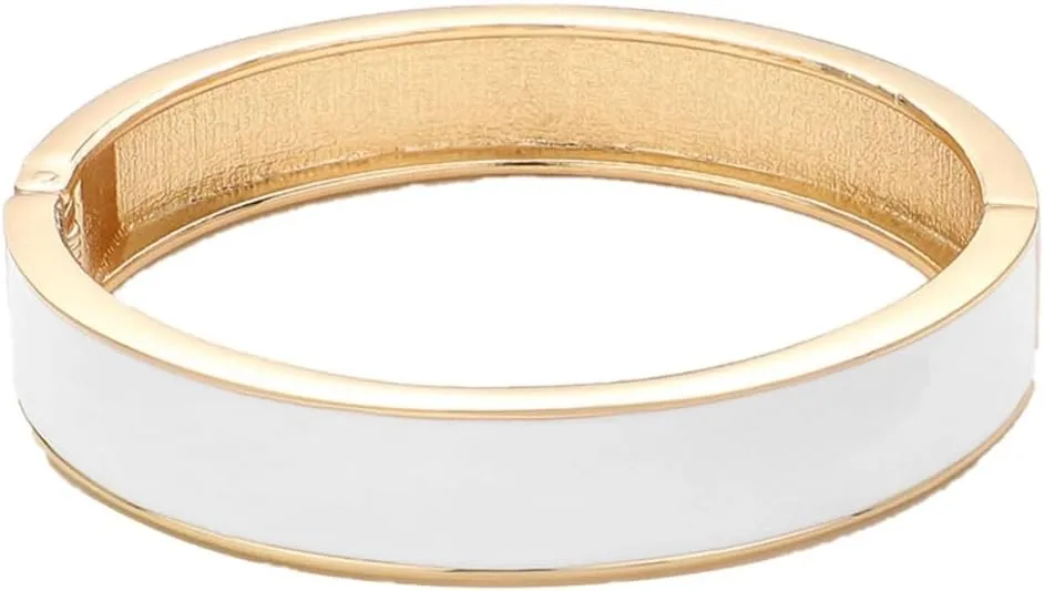 Enamel Hinged Bangle Bracelet (Thick, White, Gold)