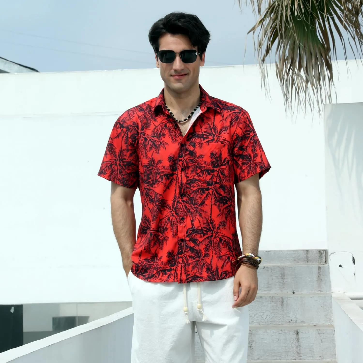 Enlison Men's Hawaiian Shirt Short Sleeve Casual Summer Beach Aloha Shirt Floral Button Down Tropical Hawaii Shirts