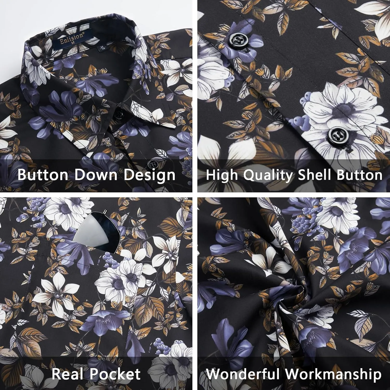 Enlison Men's Hawaiian Shirt Short Sleeve Casual Summer Beach Aloha Shirt Floral Button Down Tropical Hawaii Shirts