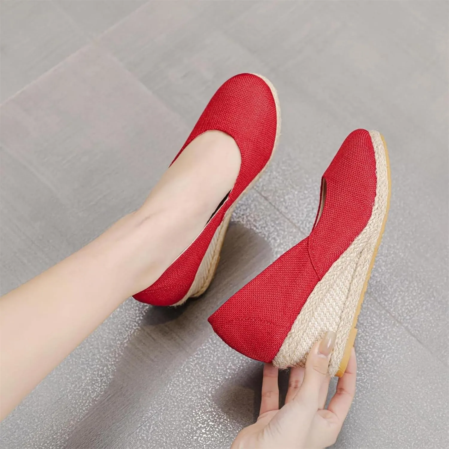 Espadrille Wedges Sandals for Women Platform Slip On Closed Toe Pumps Shoes Womens Summer Dressy Elegant Solid Color Comfortable Wedge