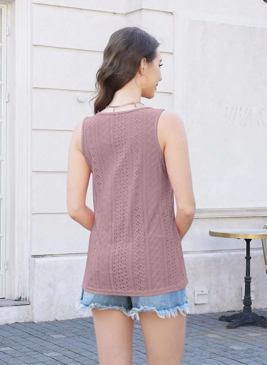 ETCYY Summer Tank Tops for Women 2025 Loose Fit Spring Outfits Lace Striped Tee Button Down Sleeveless T Shirts