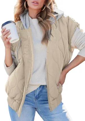 EVALESS Hooded Puffer Vest Women 2024 Zip Up Sleeveless Quilted Vests with Pockets