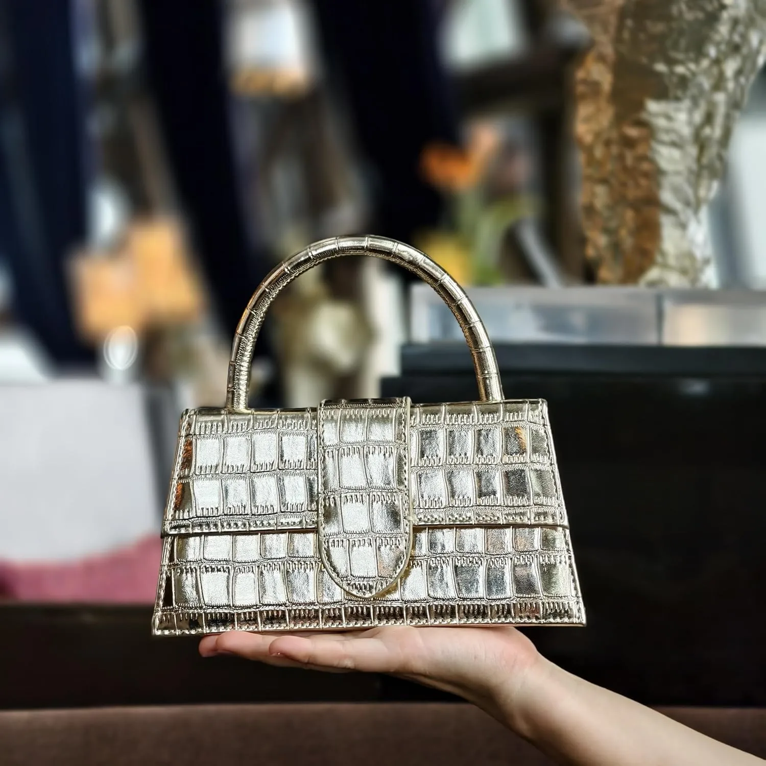 Evening Bag for Women, Gold Flower Sequins Purses, Sparkling Party Clutch Handbag for Wedding Cocktail Prom