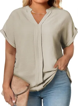 Eytino Womens Plus Size Summer Tops V Neck Short Sleeve Dressy Casual Blouse Work Shirts (1X-5X)