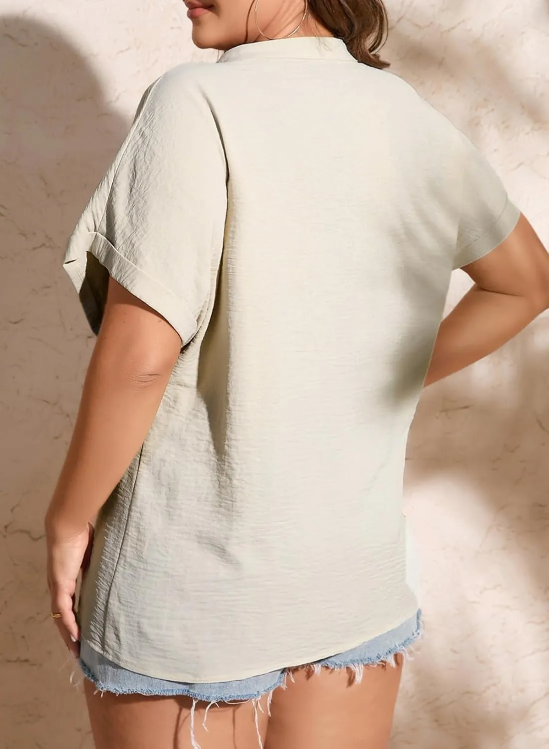 Eytino Womens Plus Size Summer Tops V Neck Short Sleeve Dressy Casual Blouse Work Shirts (1X-5X)