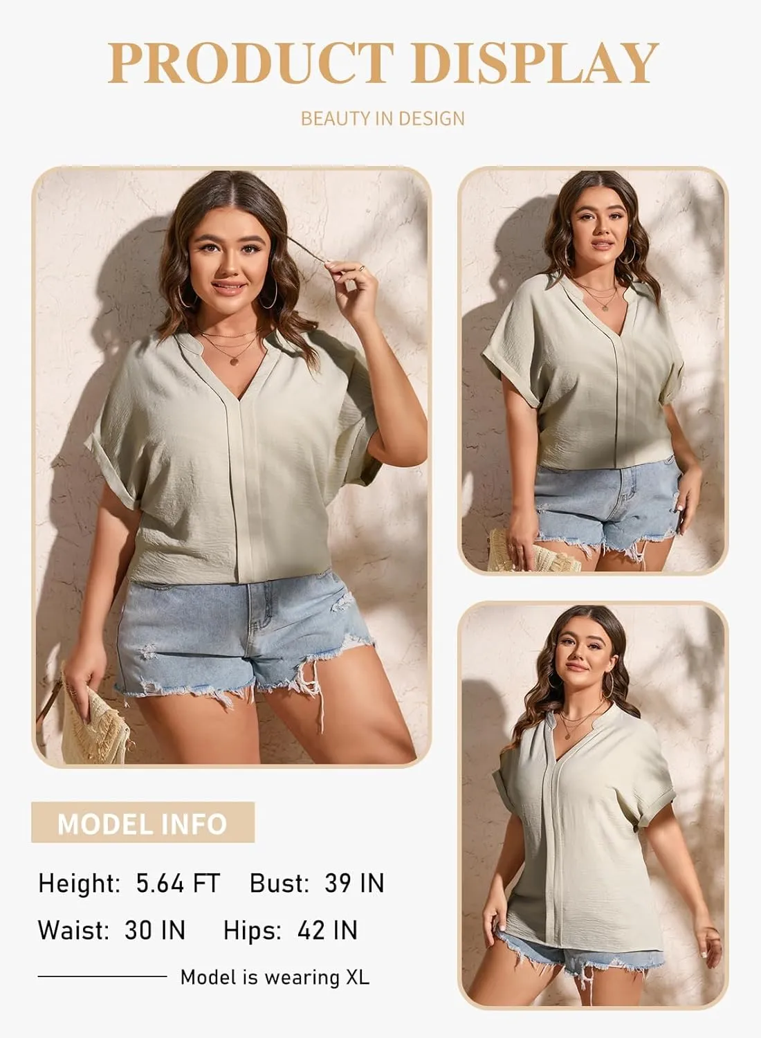 Eytino Womens Plus Size Summer Tops V Neck Short Sleeve Dressy Casual Blouse Work Shirts (1X-5X)