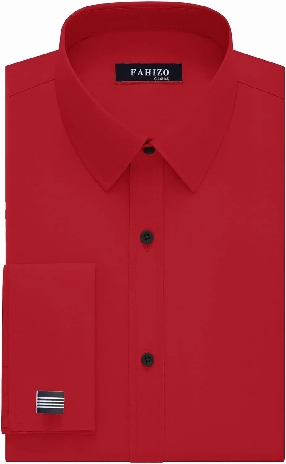 FAHIZO Men's White Tuxedo Shirt with Wing Collar, French Cuffs & Accessories
