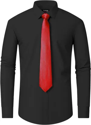 FAHIZO Men's White Tuxedo Shirt with Wing Collar, French Cuffs & Accessories