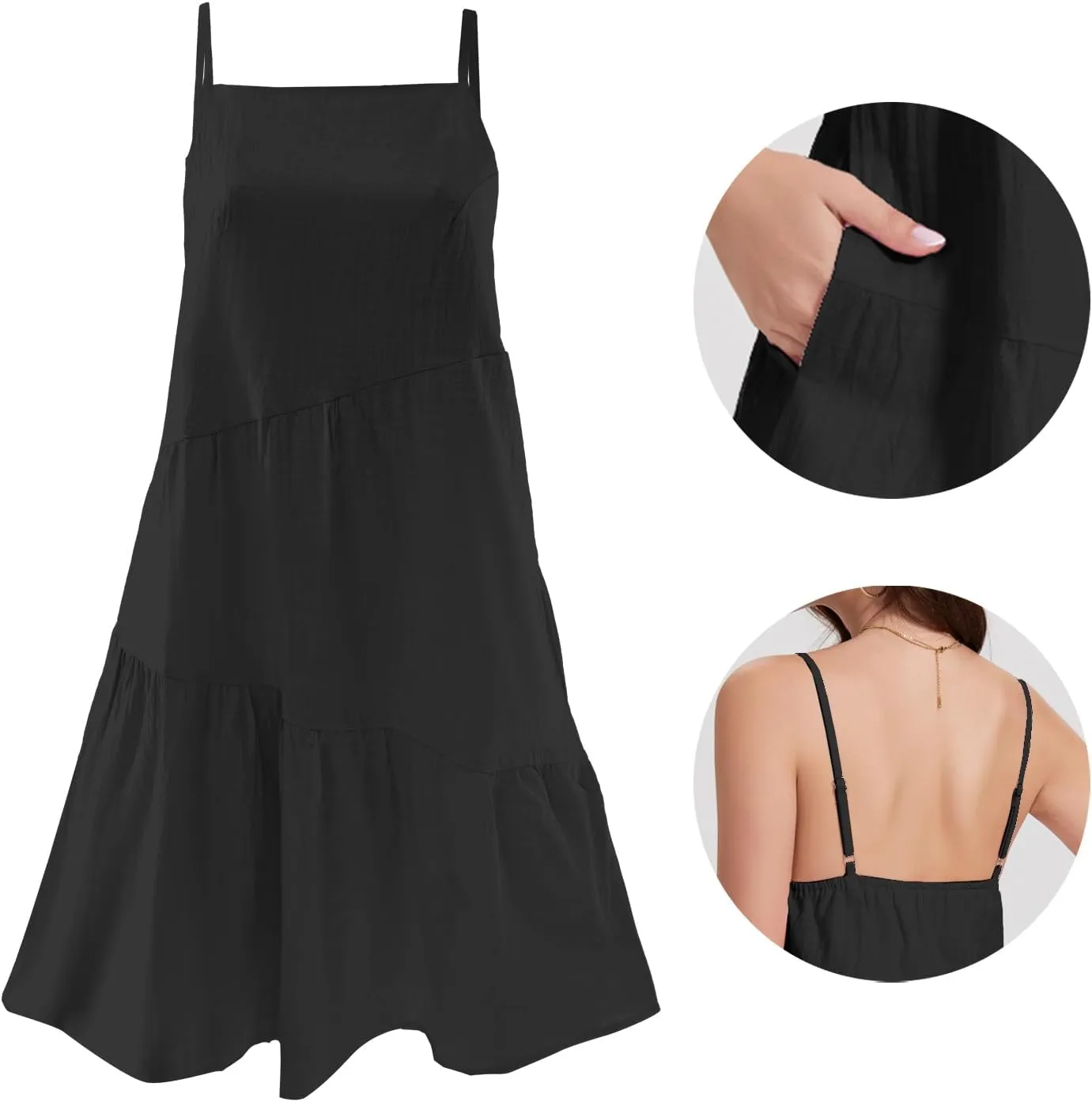 FANCYINN Women's 2025 Summer Mini Dress Sleeveless Spaghetti Strap,Backless Tiered Swing Dress Beach Wedding Guest,Vacation