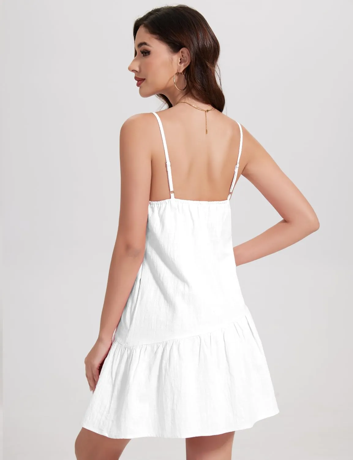 FANCYINN Women's 2025 Summer Mini Dress Sleeveless Spaghetti Strap,Backless Tiered Swing Dress Beach Wedding Guest,Vacation