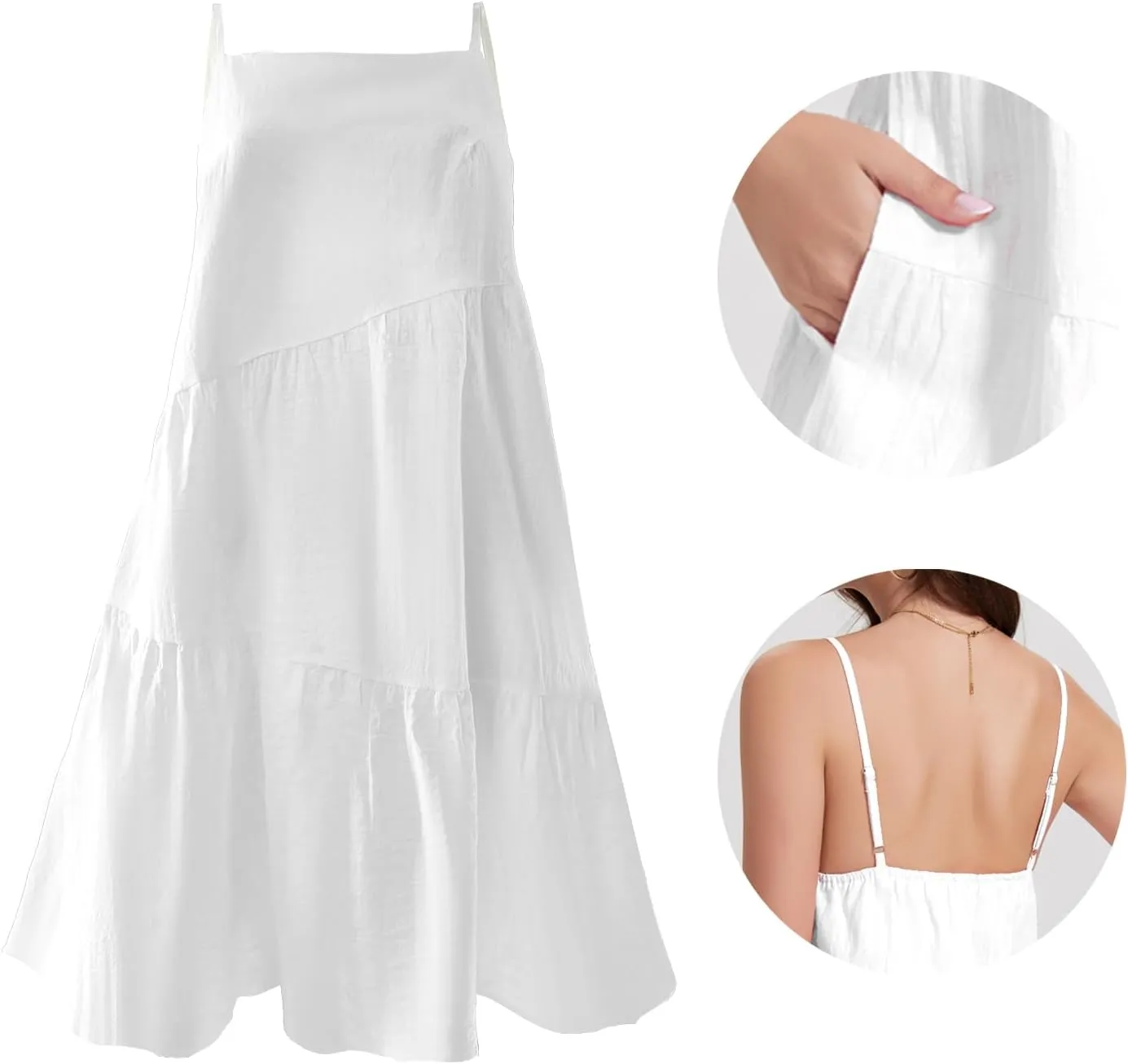 FANCYINN Women's 2025 Summer Mini Dress Sleeveless Spaghetti Strap,Backless Tiered Swing Dress Beach Wedding Guest,Vacation
