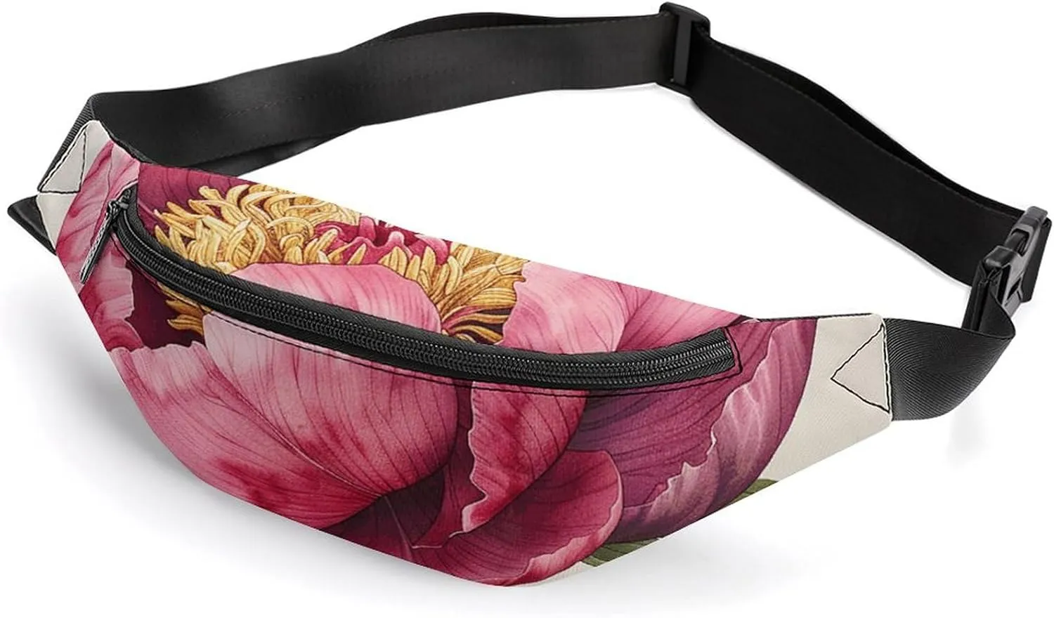 Fanny Pack for Women Men Dark Peach Peony Flower Waist Pack Everywhere Belt Bag Sports Waist Bag with Adjustable Strap Fashion Hip Bum Bag for Traveling Running Workout