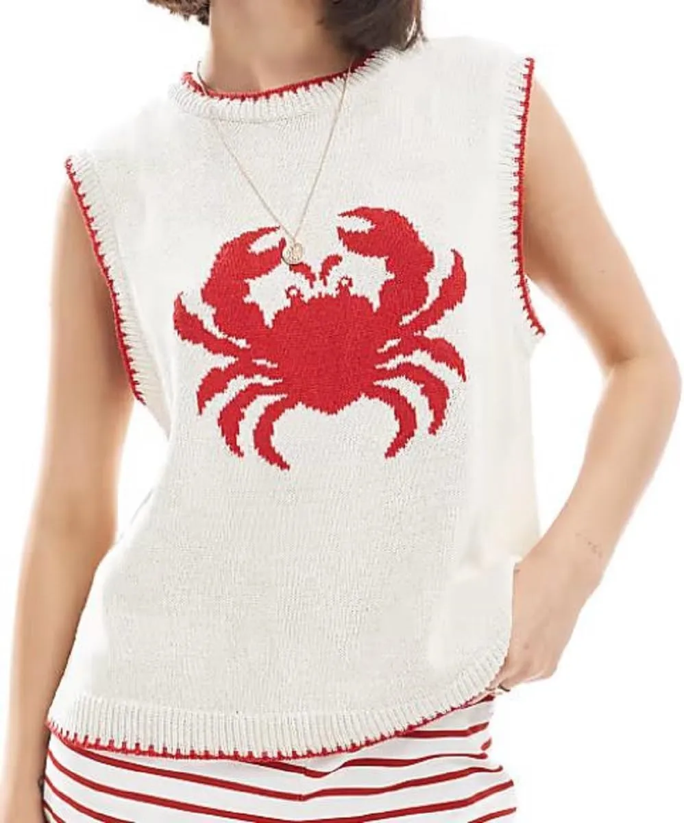 Faretumiya Women Sleeveless Sweater American Flag Knit Tank Top Crew Neck Graphic Print Pullover Knitwear Going Out Knit Vest
