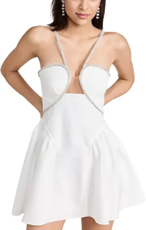 Faretumiya Women Spaghetti Strap Going Out Mini Dress Y2k Low Cut A-Line Ruffle Hem Short Sleeaveless Backless Cocktail Dress