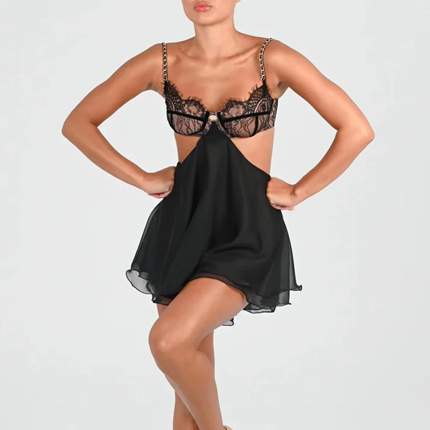 Faretumiya Y2k Babydoll Mini Dress Women Sleeveless Spaghetti Straps Ruffle Short Dress Summer Backless Swing Cami Dress