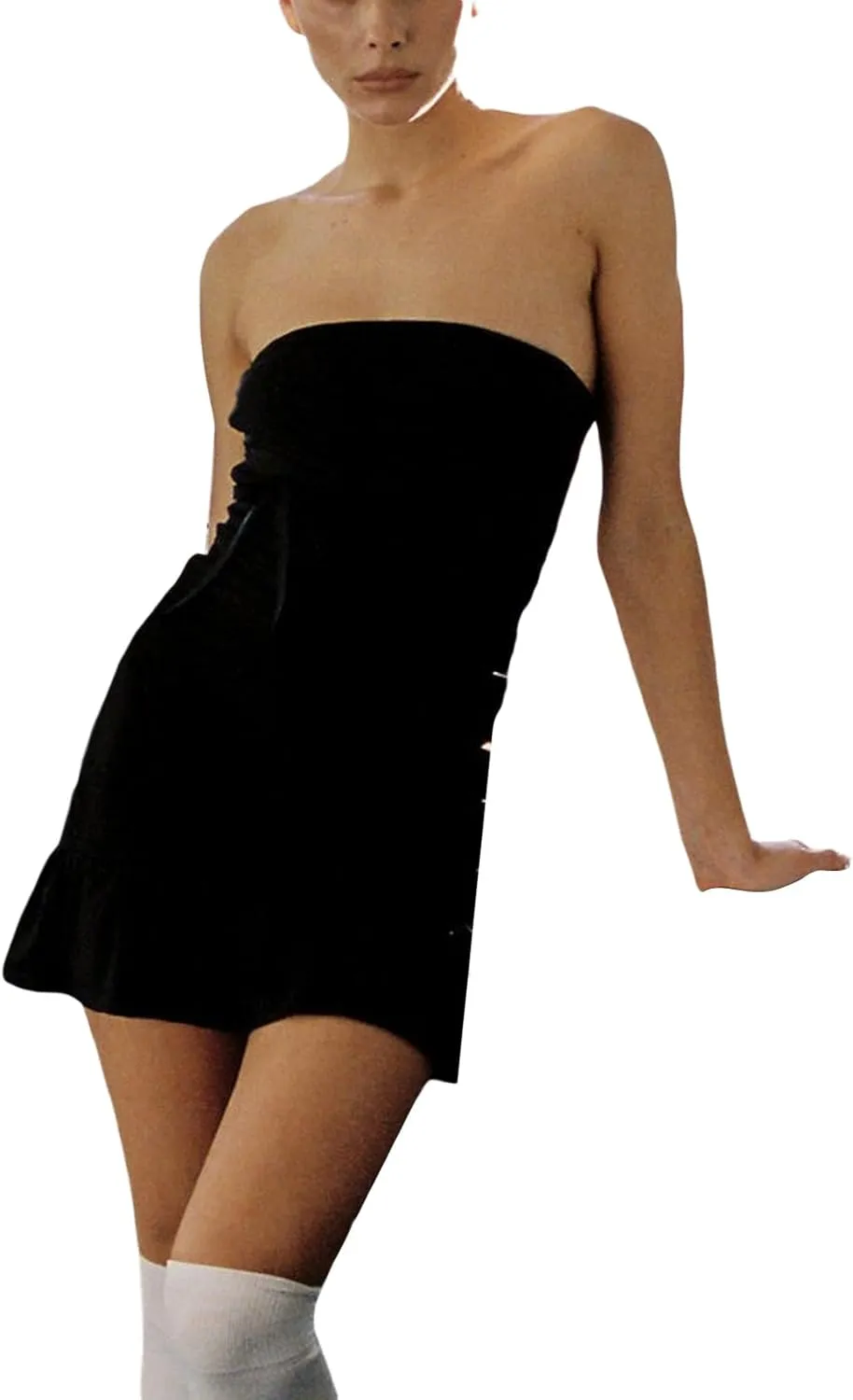 Faretumiya Y2k Babydoll Mini Dress Women Sleeveless Spaghetti Straps Ruffle Short Dress Summer Backless Swing Cami Dress