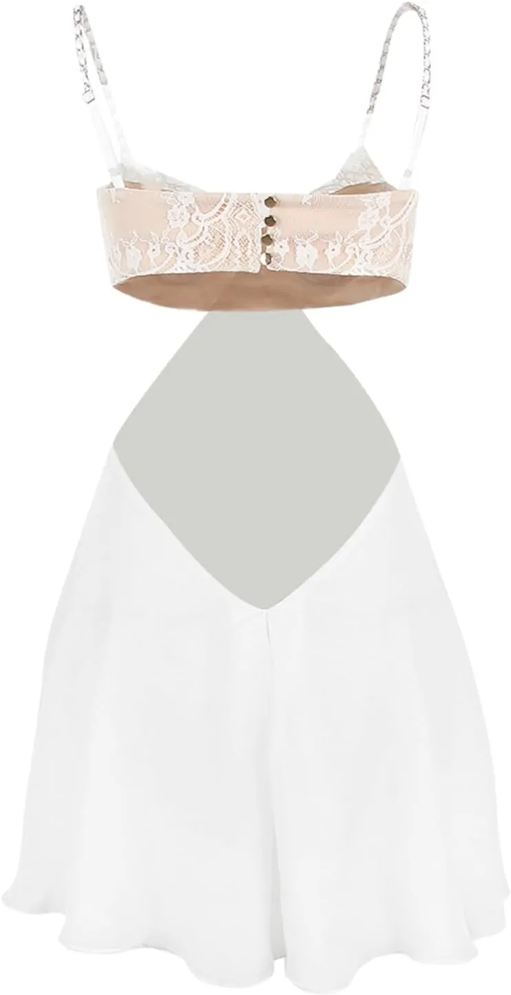 Faretumiya Y2k Babydoll Mini Dress Women Sleeveless Spaghetti Straps Ruffle Short Dress Summer Backless Swing Cami Dress