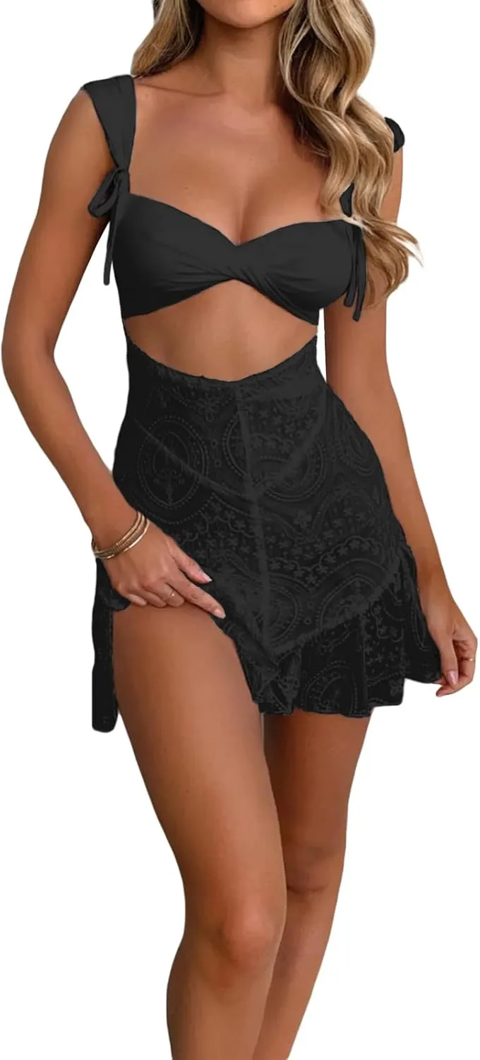Faretumiya Y2k Babydoll Mini Dress Women Sleeveless Spaghetti Straps Ruffle Short Dress Summer Backless Swing Cami Dress