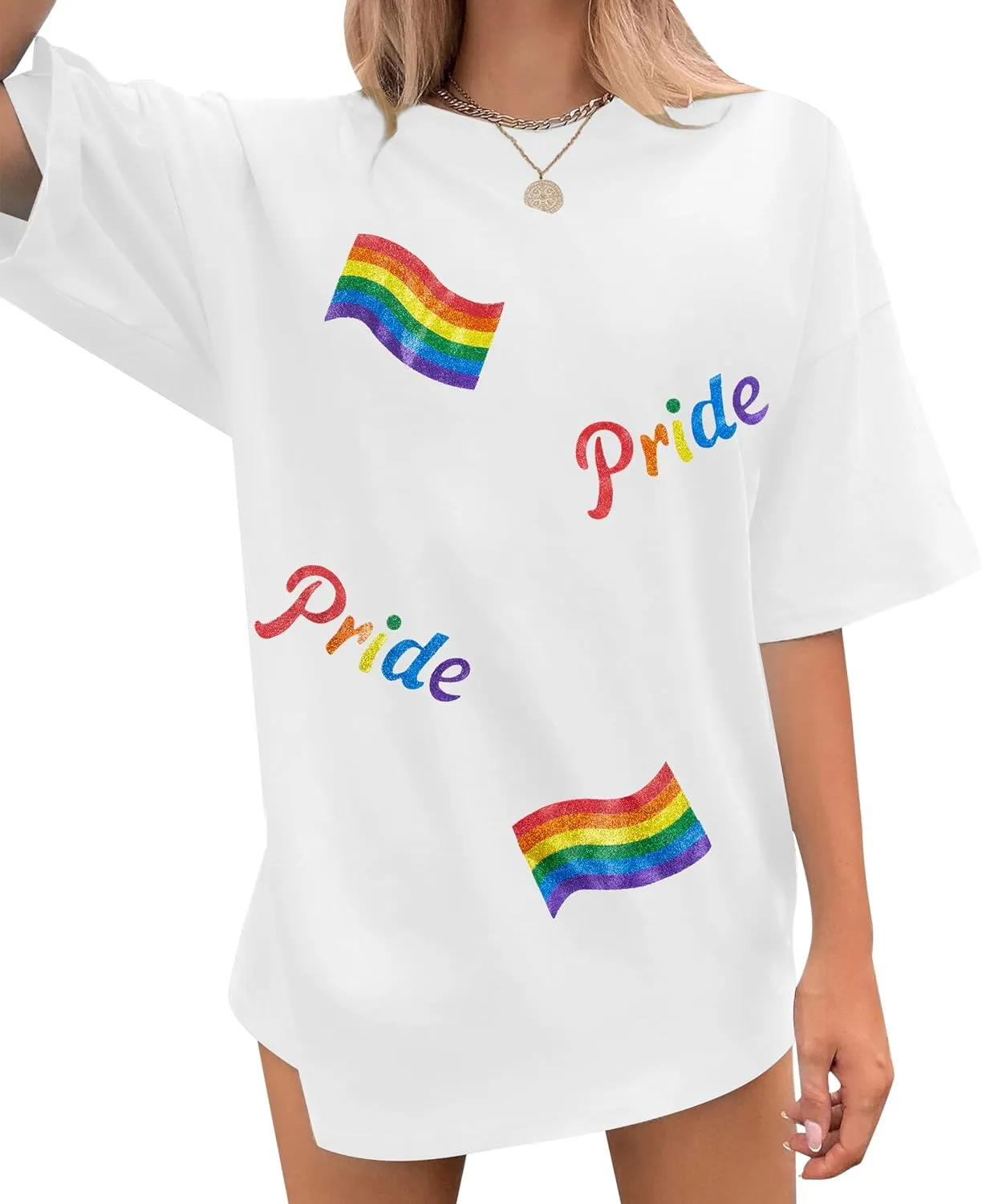 FASHGL Pride T-Shirts Women Rainbow Flag Graphic Tee Shirt LGBT Oversized Shirts Casual Short Sleeve Tops