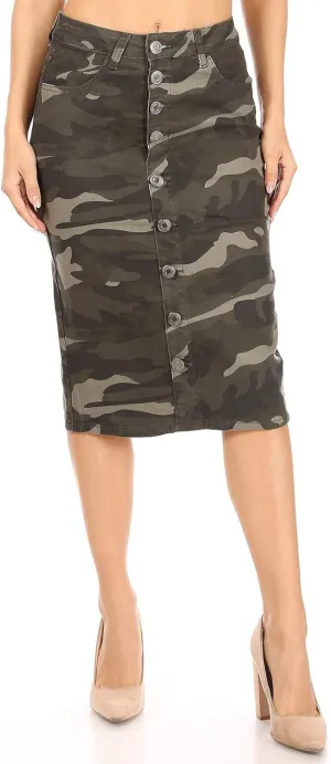 Fashion2Love Women's Juniors/Plus Middle - Length Pencil Stretch Denim Skirt
