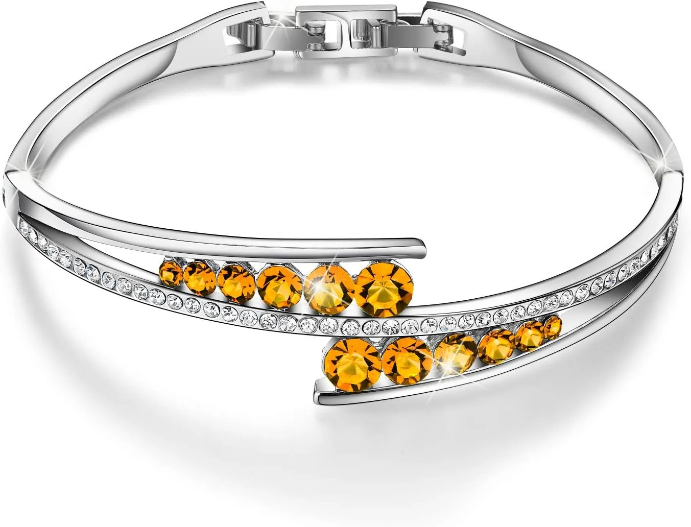 Fasion Jewelry Love Encounter Bangle Bracelets For Women 18K Gold Plating Adjustable Bracelets With Crystal For Wife Girlfriend Or Mothers Idea Gift For Mother's day