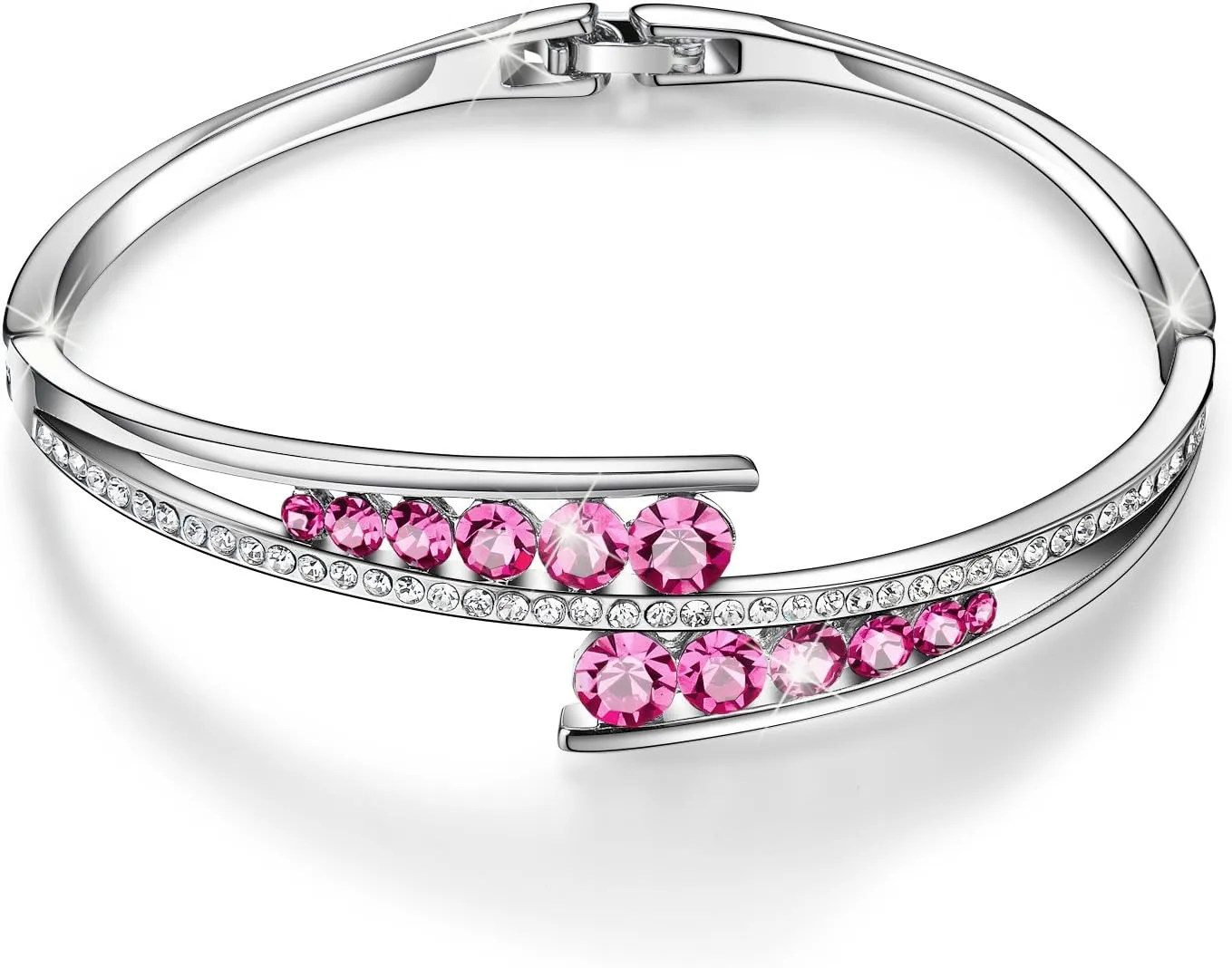 Fasion Jewelry Love Encounter Bangle Bracelets For Women 18K Gold Plating Adjustable Bracelets With Crystal For Wife Girlfriend Or Mothers Idea Gift For Mother's day