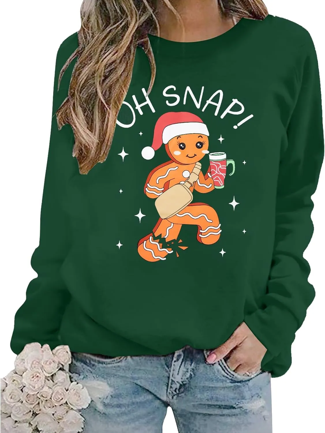 FAYALEQ Merry Christmas Sweatshirts Women: Gingerbread Graphic Shirts Funny Xmas Sweater Winter Long Sleeve Pullovers