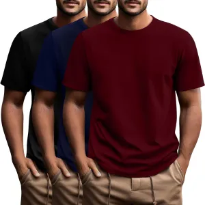 Ficerd 3 Pack Men's Big and Tall Shirts Short Sleeve Cotton Tee Crew Neck Basic Casual Top Loose Fit Summer T Shirts