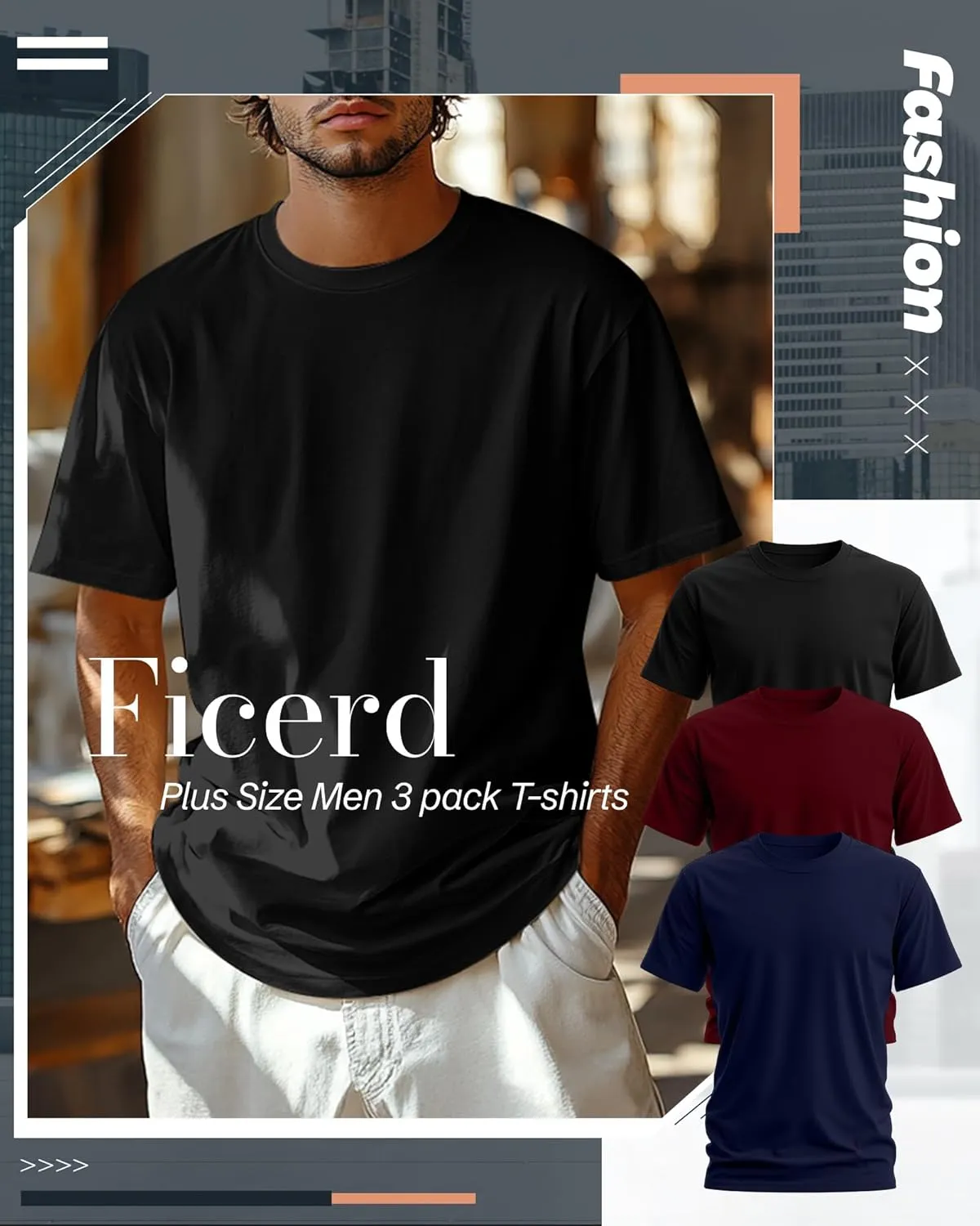 Ficerd 3 Pack Men's Big and Tall Shirts Short Sleeve Cotton Tee Crew Neck Basic Casual Top Loose Fit Summer T Shirts