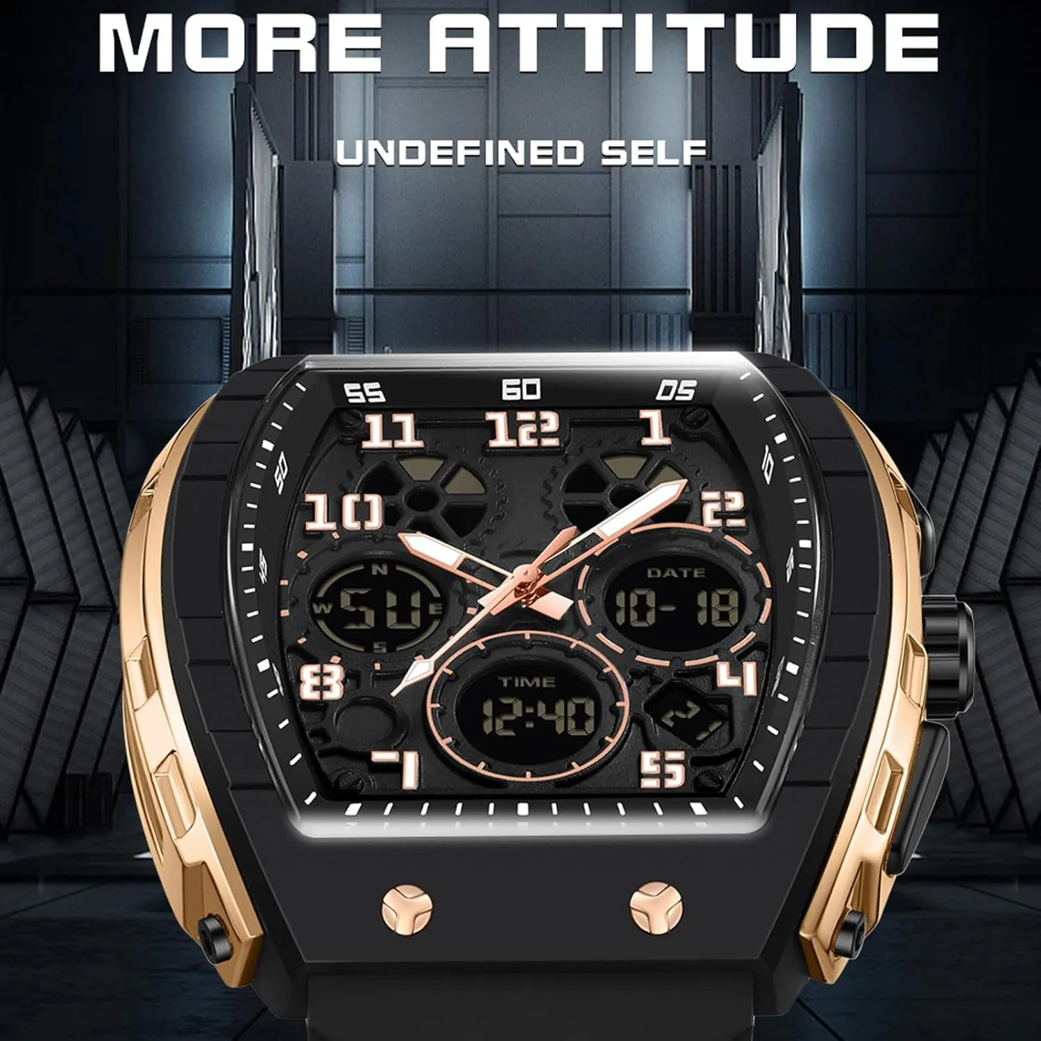 findtime Watches for Men Unique Rectangle Relojes para Hombres White Wristwatch with Digital Analog Dual Time Display Countdown Stopwatch Punk Cool Design 5ATM Waterproof
