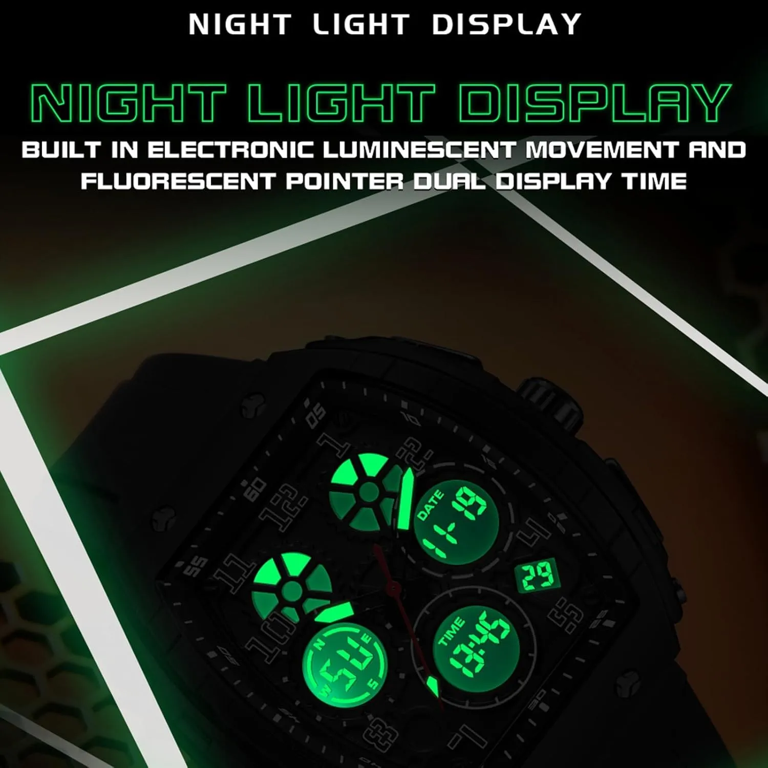 findtime Watches for Men Unique Rectangle Relojes para Hombres White Wristwatch with Digital Analog Dual Time Display Countdown Stopwatch Punk Cool Design 5ATM Waterproof