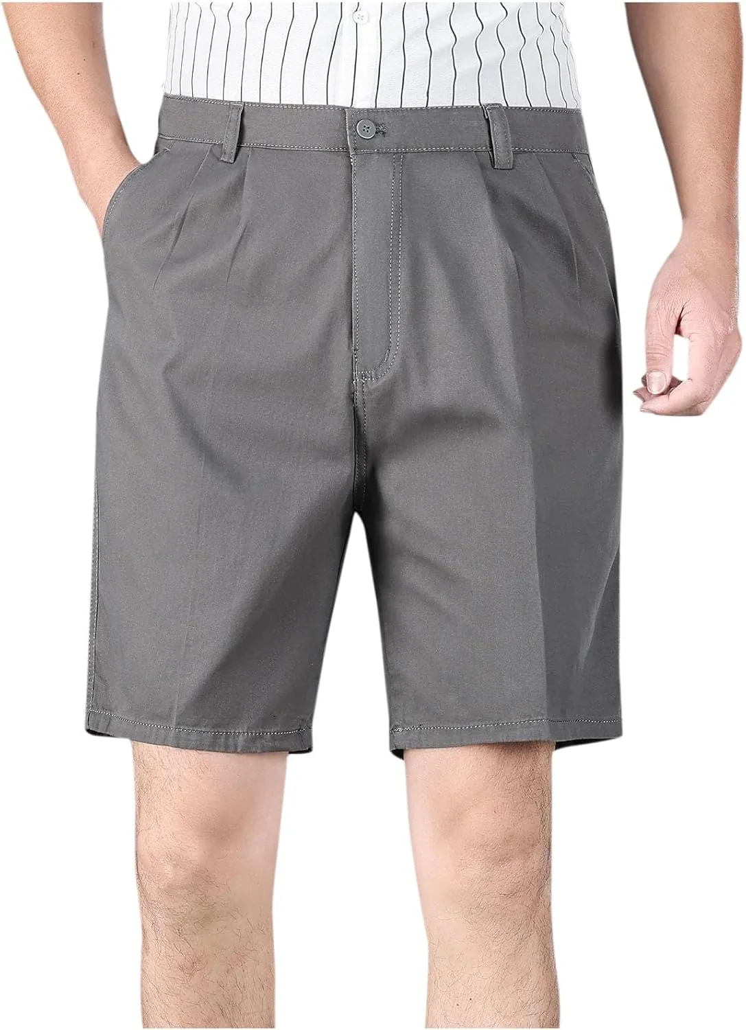 Finelylove Mens Dress Shorts Summer Pleated Front Cotton Twill Chino Golf Shorts Business Casual Work Shorts with Pockets