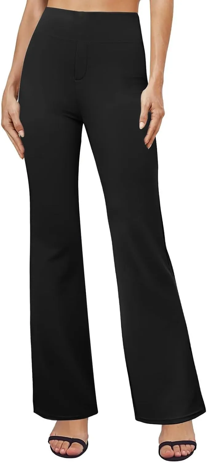 Flared Leggings, Yoga Summer Tummy Control Work Pants High Waisted Stretch Pants Elastic Waist Trousers