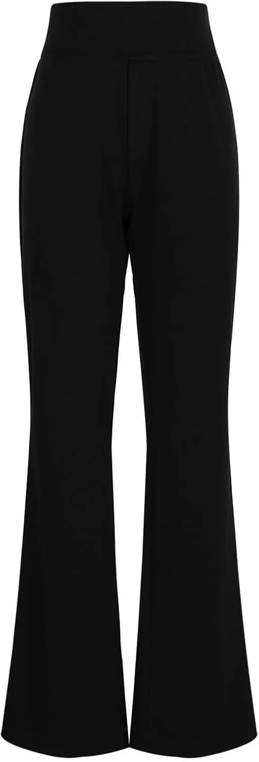 Flared Leggings, Yoga Summer Tummy Control Work Pants High Waisted Stretch Pants Elastic Waist Trousers