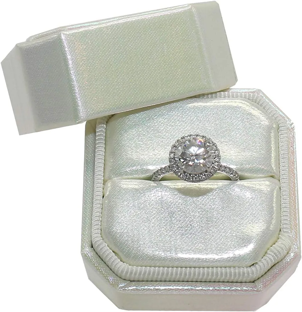 Flowers & Bliss Premium Luxury Ring Box (White Iridescent, Single Bevel)
