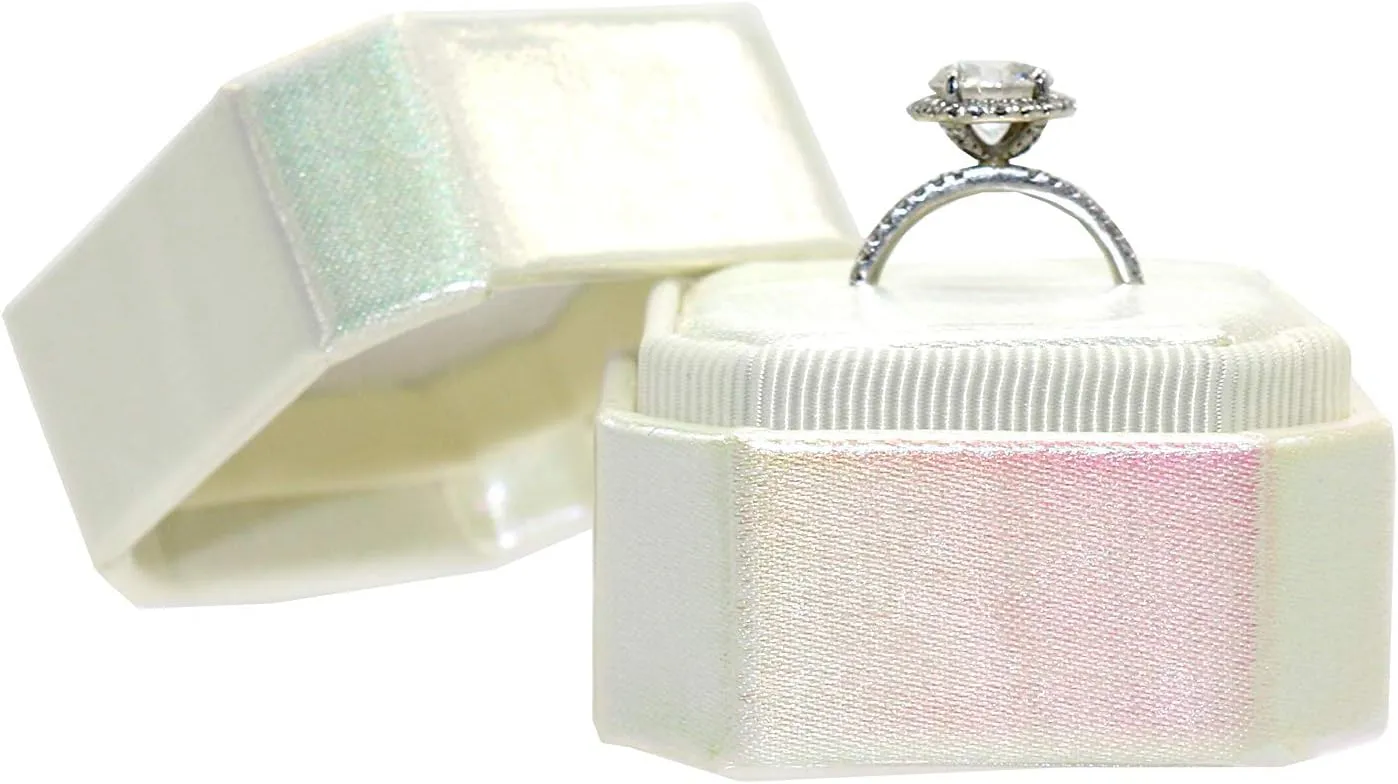 Flowers & Bliss Premium Luxury Ring Box (White Iridescent, Single Bevel)