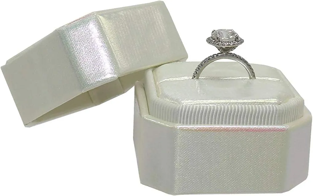 Flowers & Bliss Premium Luxury Ring Box (White Iridescent, Single Bevel)