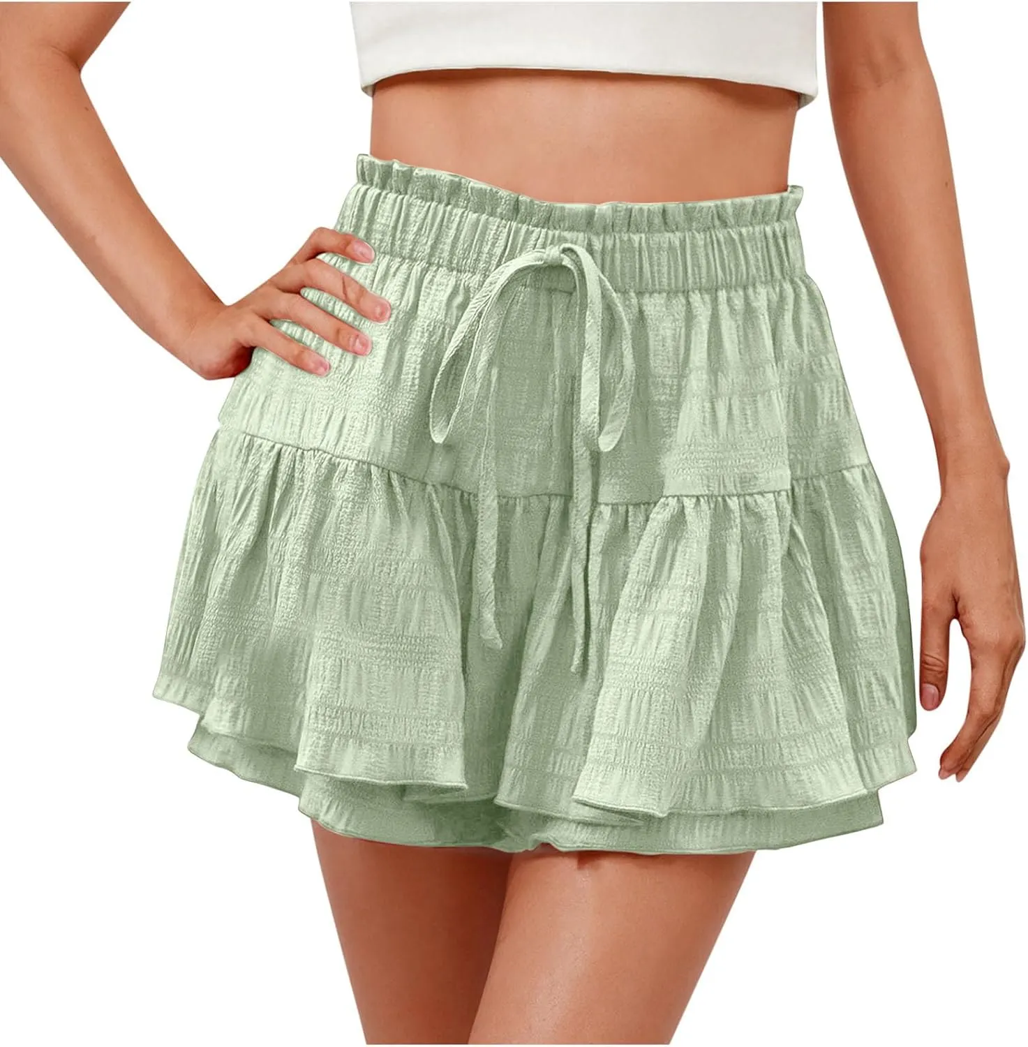 Flowy Shorts for Women Ruffle Tiered Summer Shorts A Line Beach Shorts High Waisted Golf Skorts Mini Tennis Skirt