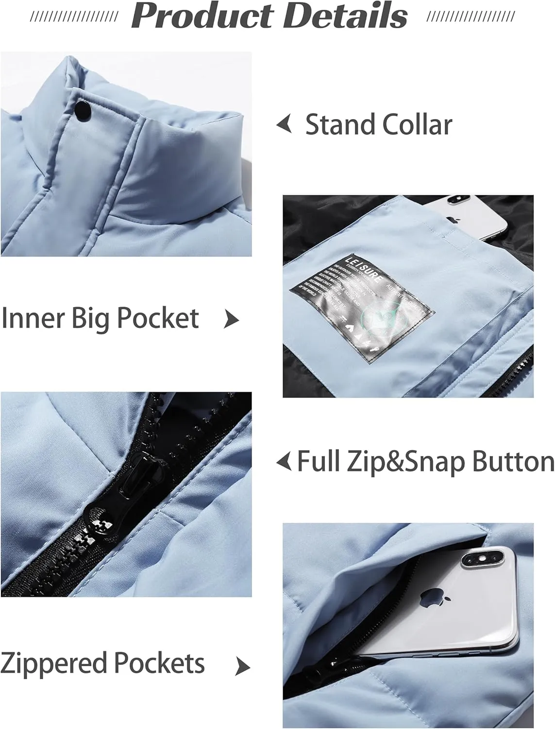Flygo Mens Puffer Vest Winter Padded Vests Lightweight Stand Collar Sleeveless Jacket Outerwear